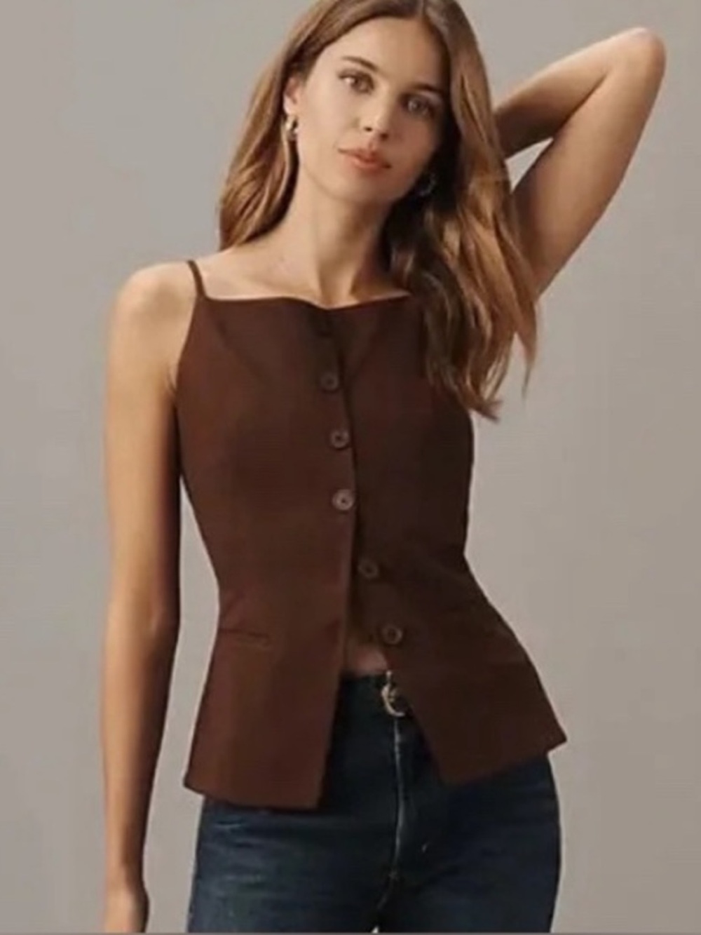 Anthropologie Sunday in Brooklyn Ponte Apron Vest Top in Chocolate Brown NWT